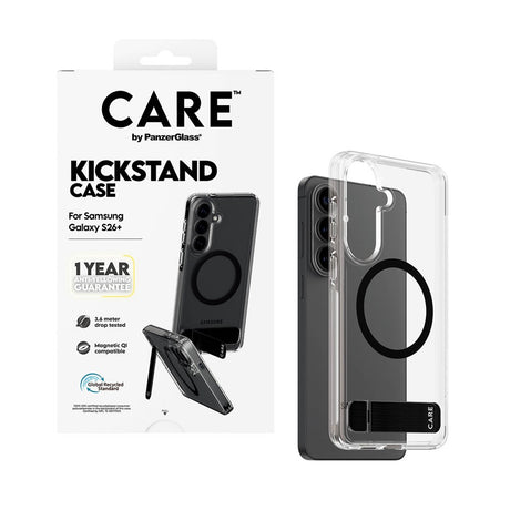 Samsung Galaxy S26+ (Plus) CARE by PanzerGlass Feature Kickstand Cover -  Qi Kompatibel - Transparent / Black