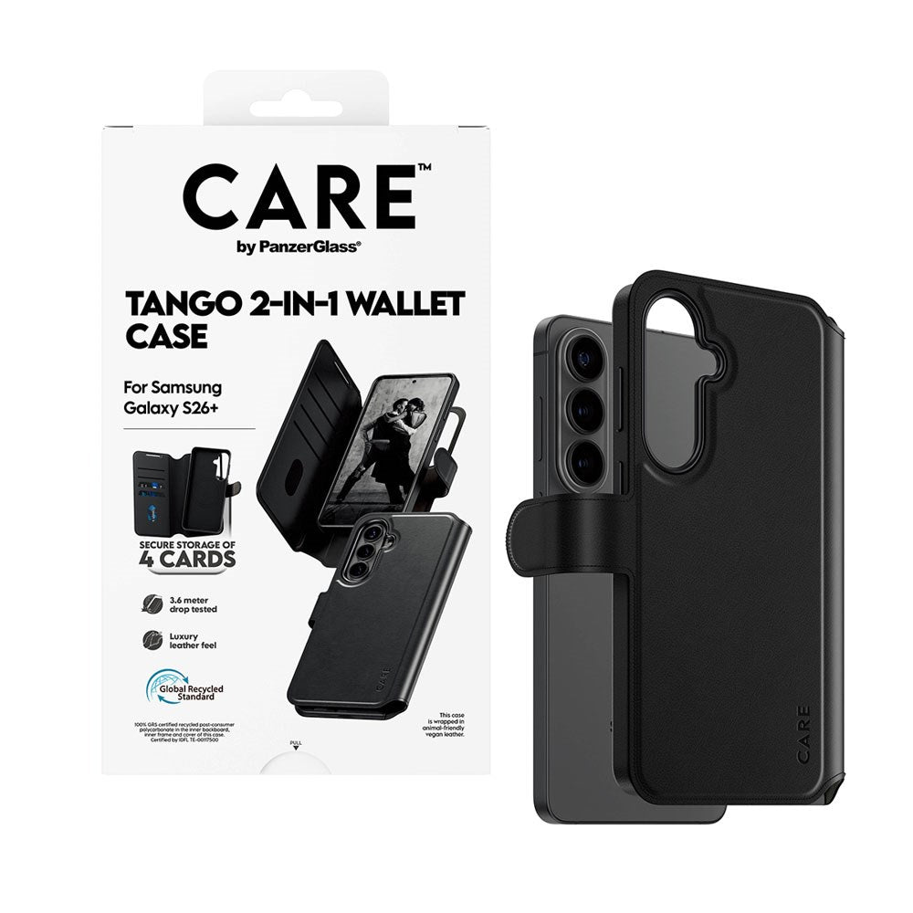 Samsung Galaxy S26+ (Plus) CARE by PanzerGlass Feature Tango 2-in-1 Mobil Cover m. Kortholder - Sort