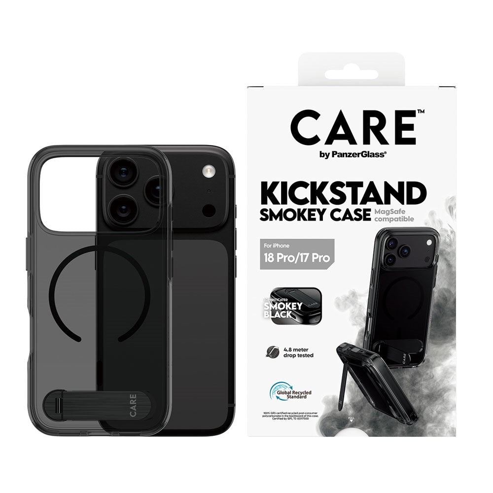 iPhone 18 Pro / 17 Pro CARE by PanzerGlass Feature Kickstand Cover - MagSafe Kompatibel - Sort / Gennemsigtig