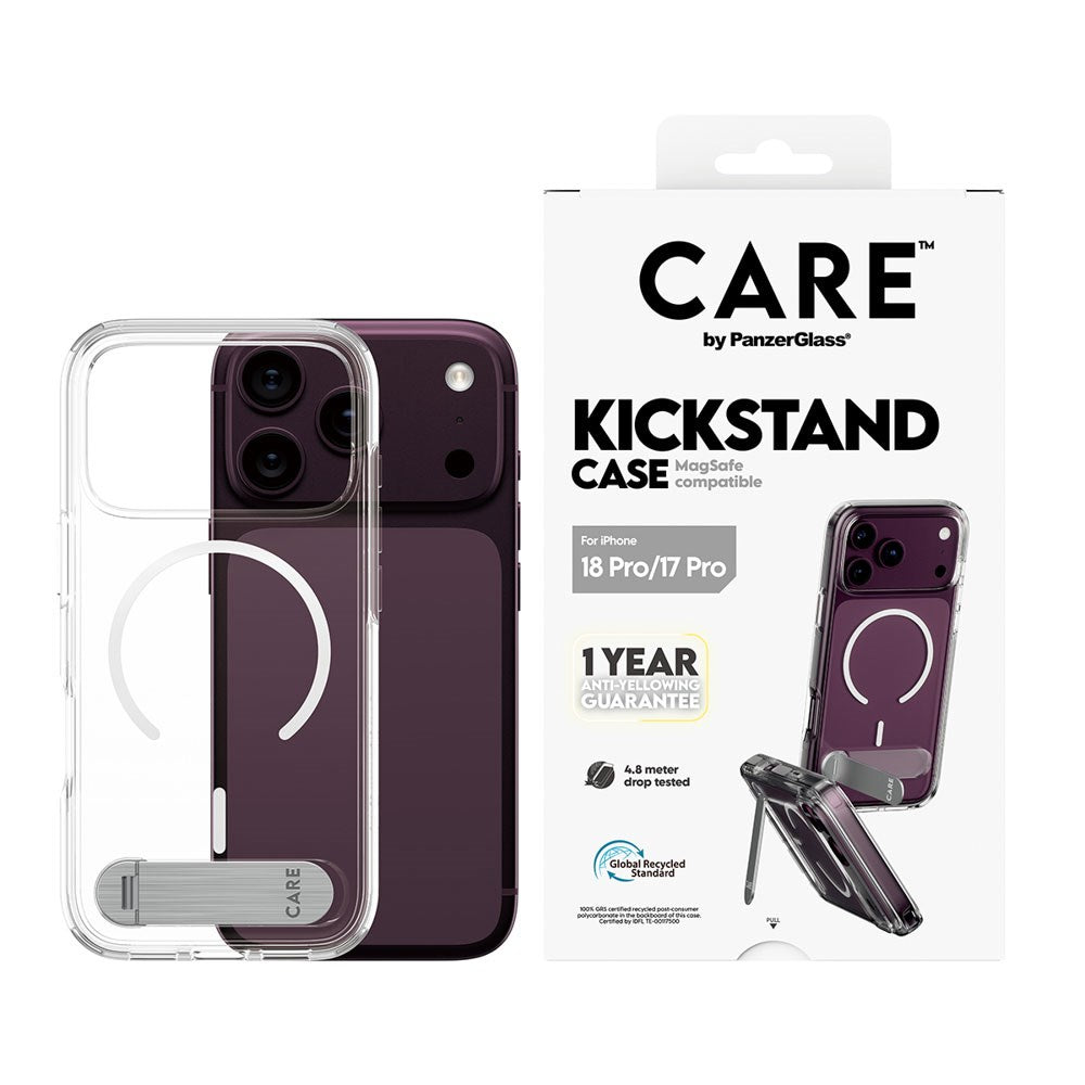 iPhone 18 Pro / 17 Pro CARE by PanzerGlass Feature Kickstand Cover - MagSafe Kompatibel - Gennemsigtig / Hvid