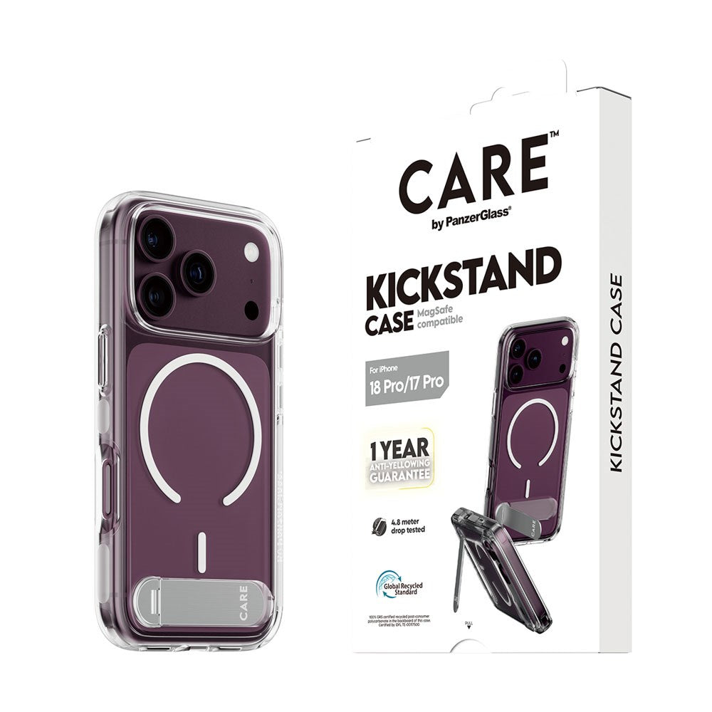 iPhone 18 Pro / 17 Pro CARE by PanzerGlass Feature Kickstand Cover - MagSafe Kompatibel - Gennemsigtig / Hvid