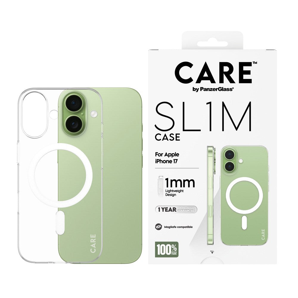 iPhone 17 CARE by PanzerGlass SL1M Cover - MagSafe Kompatibel - Gennemsigtig