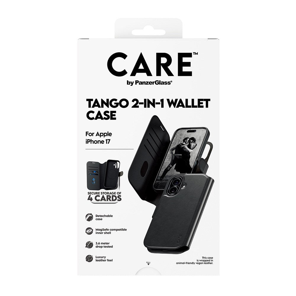 iPhone 17 CARE by PanzerGlass Feature Tango 2-in-1 Mobil Cover m. Kortholder - Sort