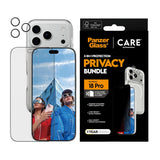 iPhone 18 Pro - CARE by PanzerGlass - 3-i-1 FLAGSHIP Bundle - Cover / Privacy Skærmbeskyttelse (UWF) / Kamerabeskyttelse - Gennemsigtig / Sort