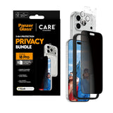 iPhone 18 Pro - CARE by PanzerGlass - 3-i-1 FLAGSHIP Bundle - Cover / Privacy Skærmbeskyttelse (UWF) / Kamerabeskyttelse - Gennemsigtig / Sort