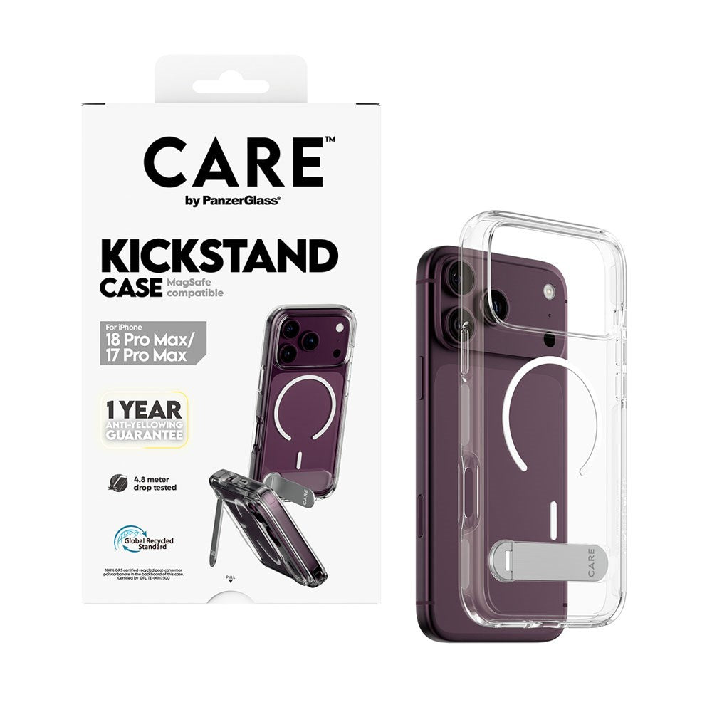 iPhone 18 Pro Max  / 17 Pro Max CARE by PanzerGlass Feature Kickstand Cover - MagSafe Kompatibel - Gennemsigtig / Hvid