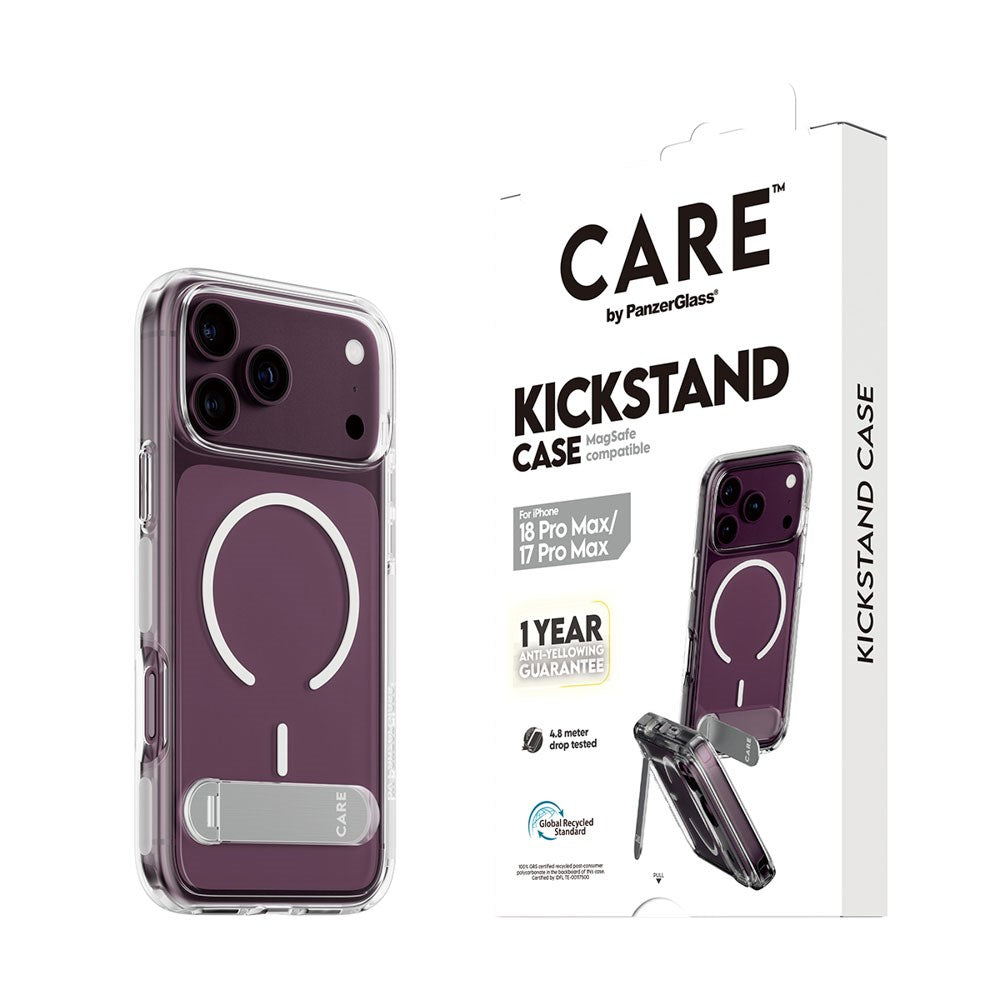 iPhone 18 Pro Max  / 17 Pro Max CARE by PanzerGlass Feature Kickstand Cover - MagSafe Kompatibel - Gennemsigtig / Hvid