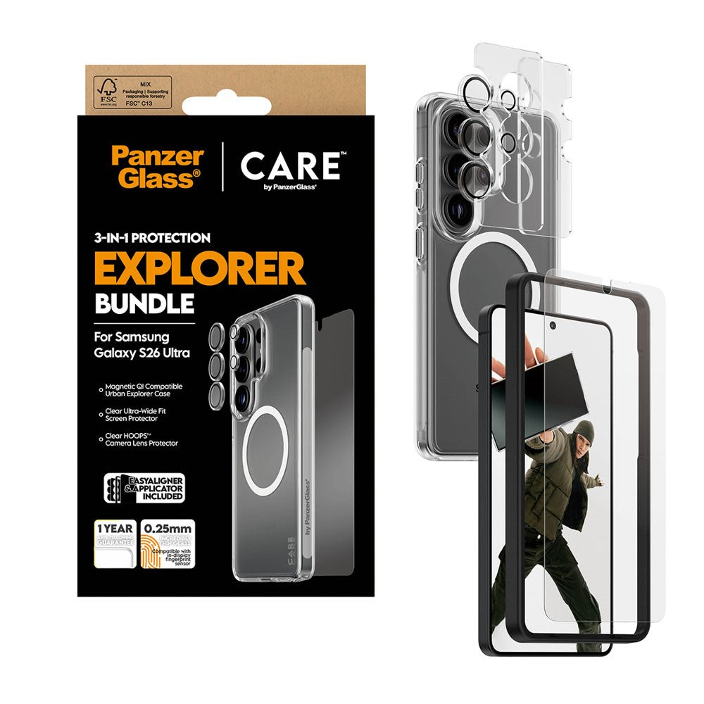 Samsung Galaxy S26 Ultra Urban Combat 3-in-1 Bundle inkl. Cover / Skærmbeskyttelse / Kamerabeskyttelse - Qi Kompatibel - Gennemsigtig
