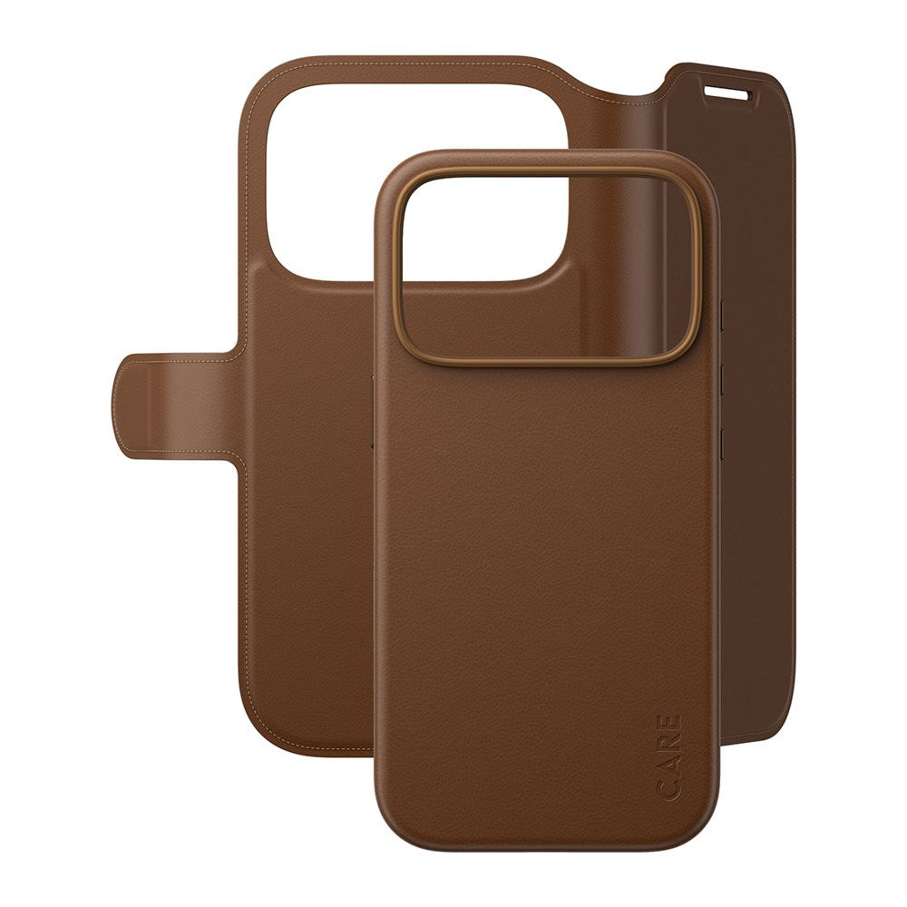 iPhone 18 Pro / 17 Pro CARE by PanzerGlass Feature Tango 2-in-1 Flipcover m. Pung - MagSafe Kompatibel - Brun