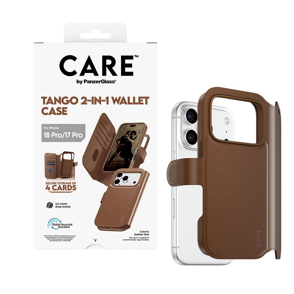 iPhone 18 Pro / 17 Pro CARE by PanzerGlass Feature Tango 2-in-1 Flipcover m. Pung - MagSafe Kompatibel - Brun