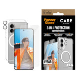 Samsung Galaxy S25 Edge - CARE by PanzerGlass 3-i-1 FLAGSHIP Bundle - Cover / Skærmbeskyttelse (UWF) / Kamerabeskyttelse - Gennemsigtig / Hvid