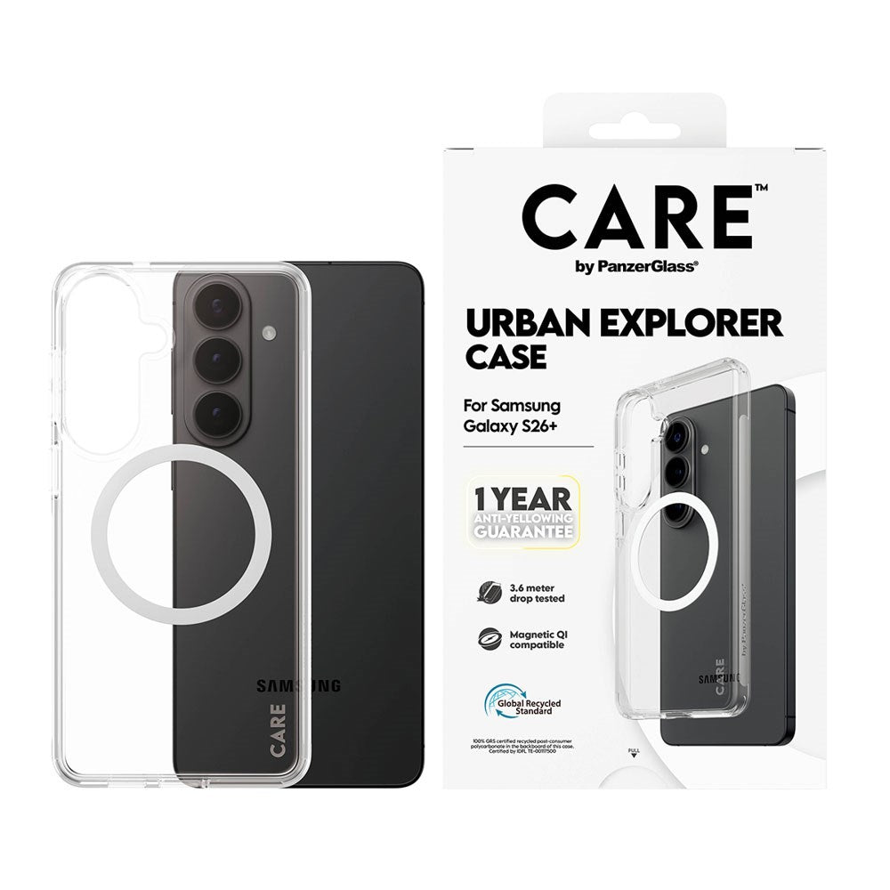 Samsung Galaxy S26+ (Plus) CARE by PanzerGlass Urban Explorer Cover - Qi Kompatibel - Gennemsigtig / Hvid