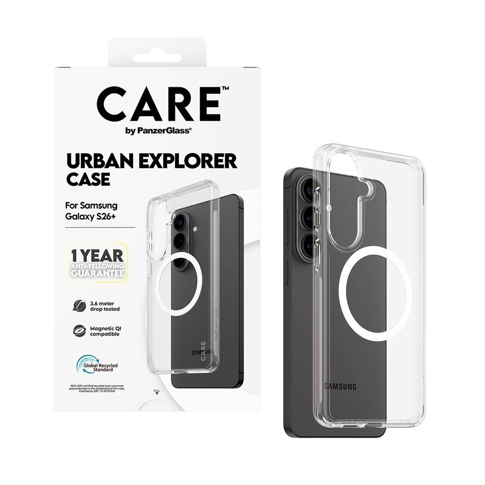 Samsung Galaxy S26+ (Plus) CARE by PanzerGlass Urban Explorer Cover - Qi Kompatibel - Gennemsigtig / Hvid