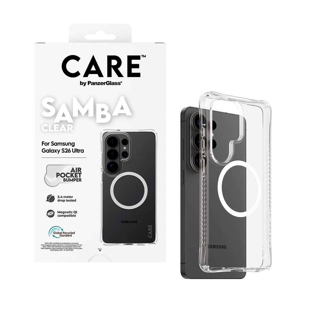 Samsung Galaxy S26 Ultra CARE by PanzerGlass Fashionable Samba Mobil Cover - Qi Kompatibel - Gennemsigtig