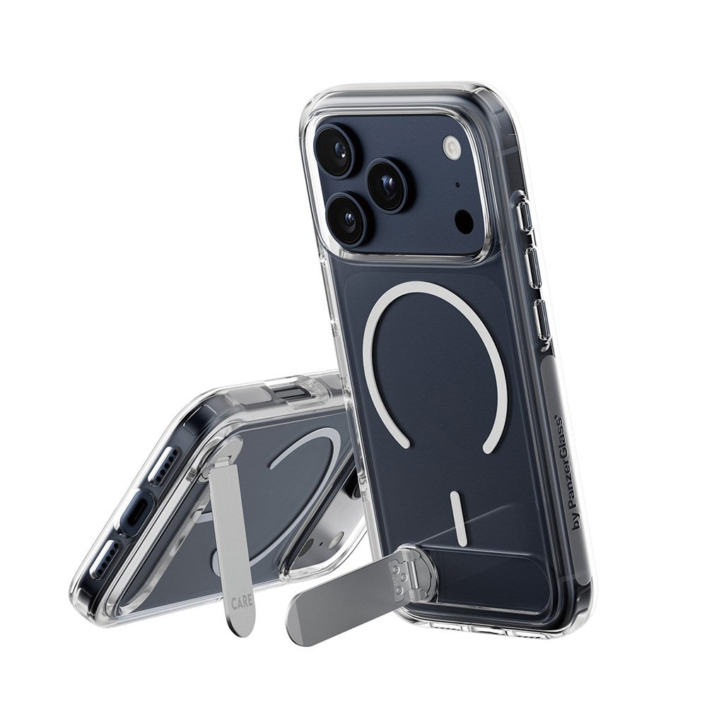 iPhone 17 Pro CARE by PanzerGlass Feature Kickstand Mobil Cover -  MagSafe Kompatibel - Transparent / Silver