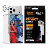iPhone 18 Pro Max - CARE by PanzerGlass - 3-i-1 FLAGSHIP Bundle - Cover / Privacy Skærmbeskyttelse (UWF) / Kamerabeskyttelse - Gennemsigtig / Sort