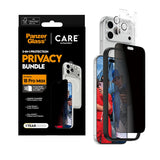 iPhone 18 Pro Max - CARE by PanzerGlass - 3-i-1 FLAGSHIP Bundle - Cover / Privacy Skærmbeskyttelse (UWF) / Kamerabeskyttelse - Gennemsigtig / Sort