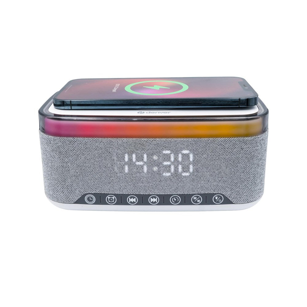 Denver CRQ-225 FM Clockradio m. Indbygget Trådløs Opladning & Bluetooth - Grå