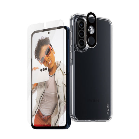 Samsung Galaxy A36 (5G) - CARE by PanzerGlass 3-i-1 FLAGSHIP Bundle - Cover / Skærmbeskyttelse (UWF) / Kamerabeskyttelse - Gennemsigtig