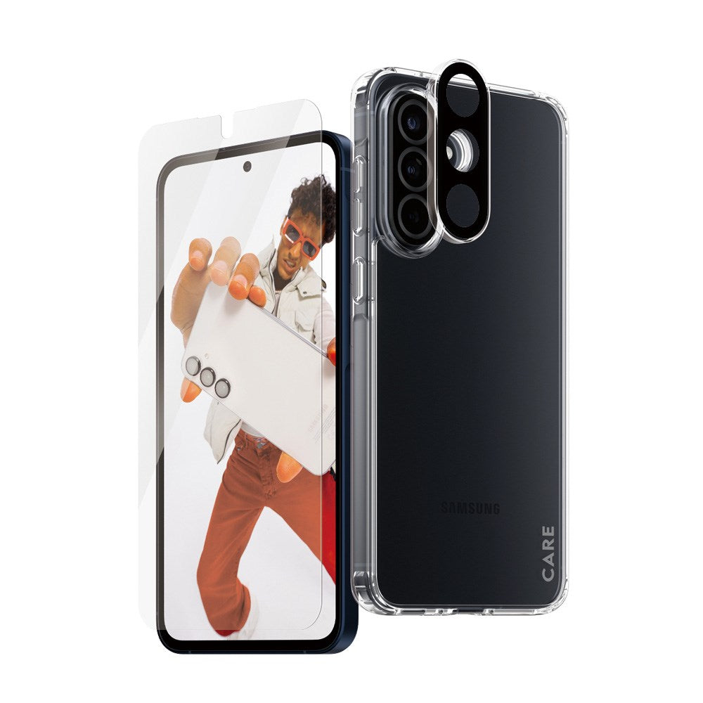 Samsung Galaxy A56 (5G) - CARE by PanzerGlass 3-i-1 FLAGSHIP Bundle - Cover / Skærmbeskyttelse (UWF) / Kamerabeskyttelse - Gennemsigtig