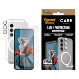 Samsung Galaxy S25 - CARE by PanzerGlass 3-i-1 FLAGSHIP Bundle - Cover / Skærmbeskyttelse (UWF) / Kamerabeskyttelse - Gennemsigtig