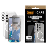 Samsung Galaxy S25+ (Plus) - CARE by PanzerGlass 3-i-1 FLAGSHIP Bundle - Cover / Privacy Skærmbeskyttelse (UWF) / Kamerabeskyttelse - Gennemsigtig / Sort