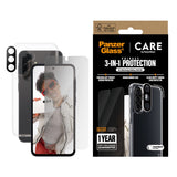 Samsung Galaxy A36 (5G) - CARE by PanzerGlass 3-i-1 FLAGSHIP Bundle - Cover / Privacy Skærmbeskyttelse (UWF) / Kamerabeskyttelse - Gennemsigtig / Sort