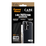 Samsung Galaxy A36 (5G) - CARE by PanzerGlass 3-i-1 FLAGSHIP Bundle - Cover / Privacy Skærmbeskyttelse (UWF) / Kamerabeskyttelse - Gennemsigtig / Sort