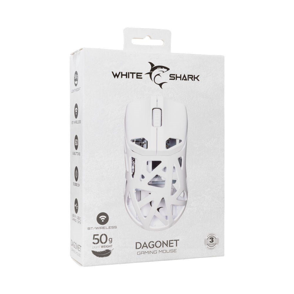 White Shark DAGONET Trådløs 6D / 24000 DPI Gaming Mus - Hvid