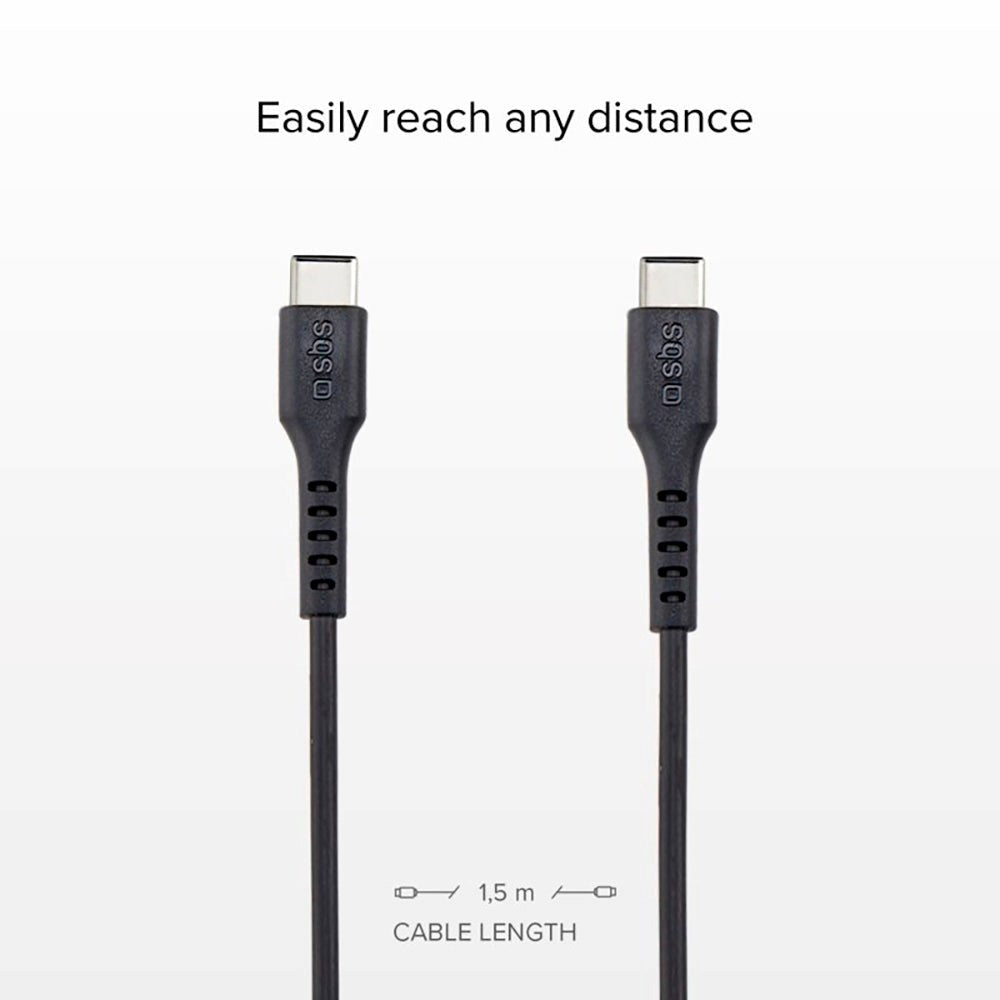 SBS USB-C til USB-C Kabel - 1.5 Meter - 25W (PD) - Sort