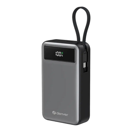 Denver PowerBank m. USB-A / USB-C / Indbygget USB-C Kabel - 65W / 20.000 mAh - Grå