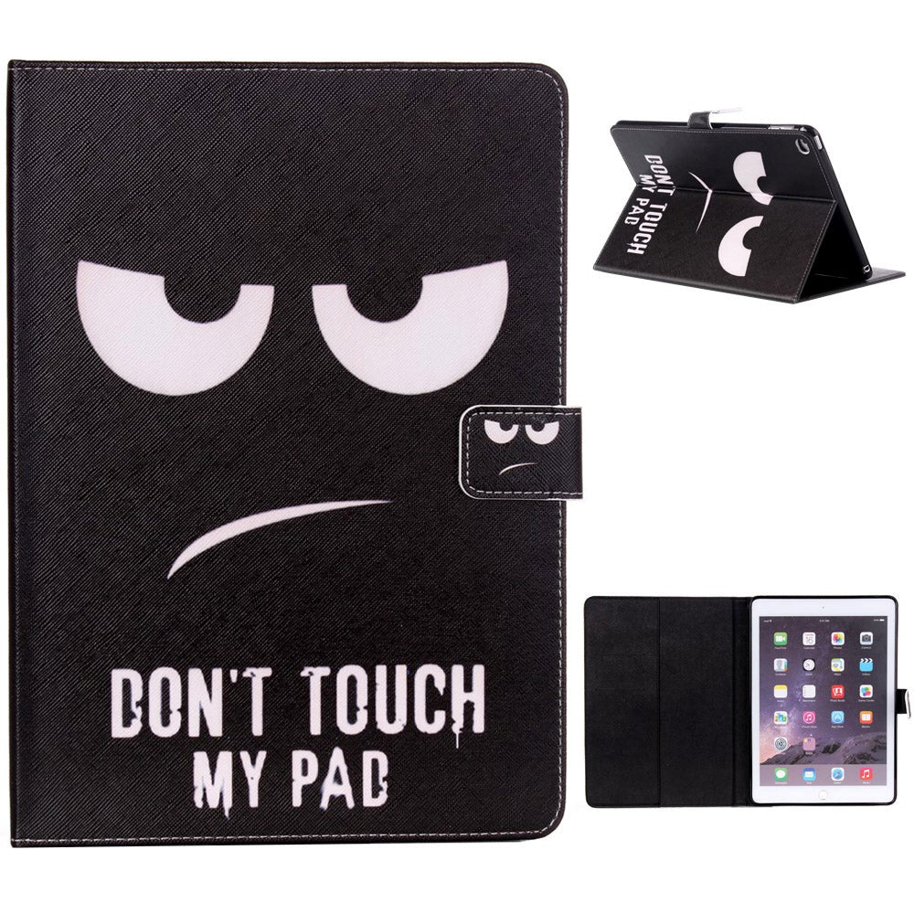 iPad Air 2 Cover m. Ståfunktion & Kortholder "Don't Touch My Pad" - Sort