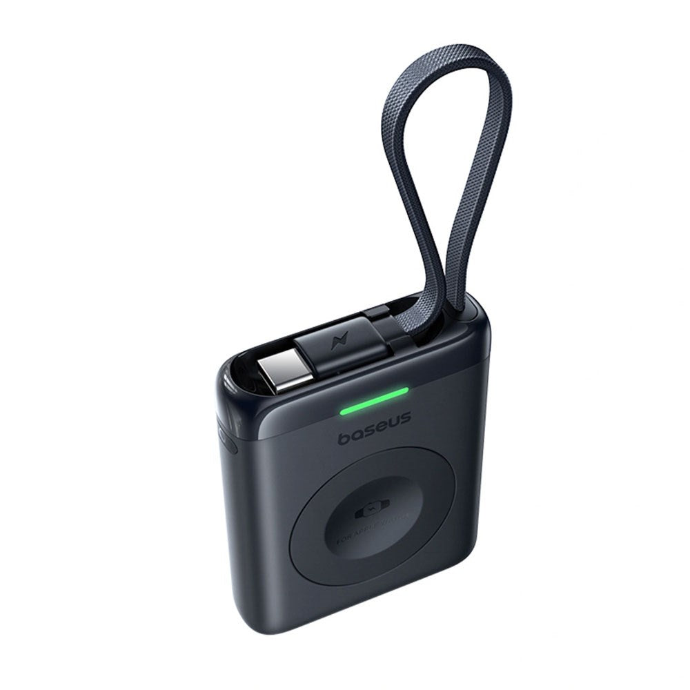 Baseus EnerFill Apple Watch Powerbank 5W - Trådløs Opladning - Indbygget USB-C Kabel - Sort