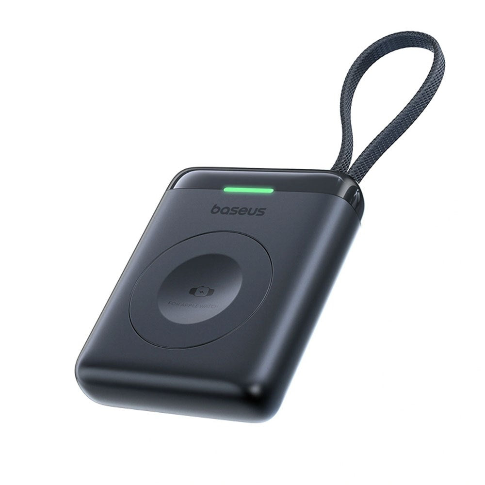 Baseus EnerFill Apple Watch Powerbank 5W - Trådløs Opladning - Indbygget USB-C Kabel - Sort