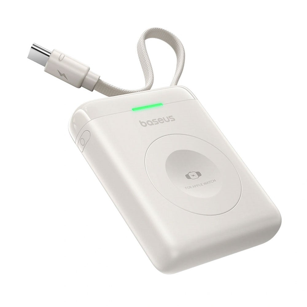 Baseus EnerFill Apple Watch Powerbank 5W - Trådløs Opladning - Indbygget USB-C Kabel - Hvid