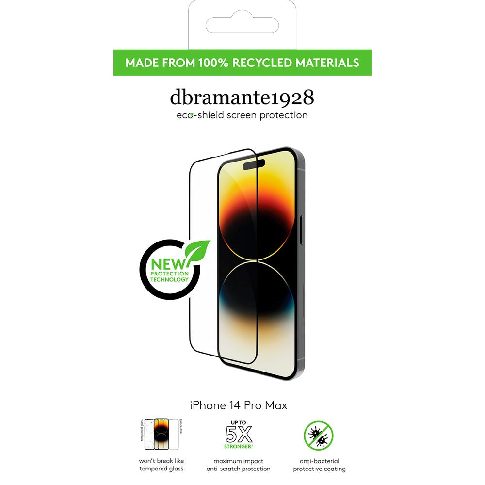 iPhone 14 Pro Max dbramante1928 Eco-Shield Skærmbeskyttelse m. Installationsramme - Sort Kant