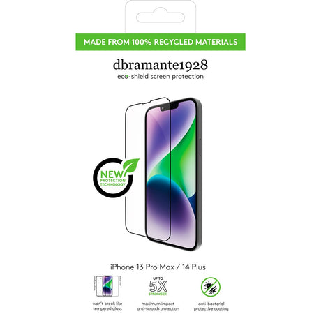 iPhone 14 Plus / 13 Pro Max dbramante1928 Eco-Shield Skærmbeskyttelse m. Installationsramme - Sort Kant