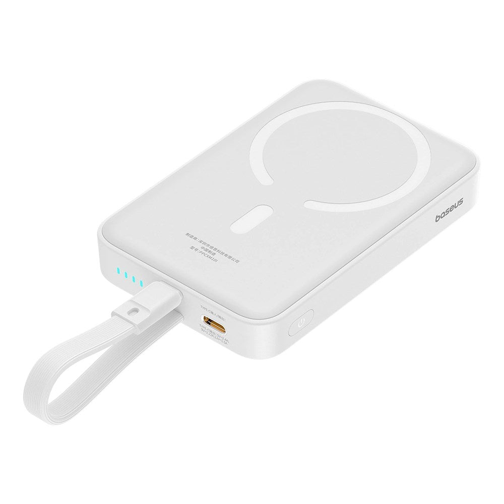 Baseus Magnetisk Qi Powerbank 20W m. USB-C Kabel Lightning Kabel - 10.000 mAh - MagSafe Kompatibel - Hvid