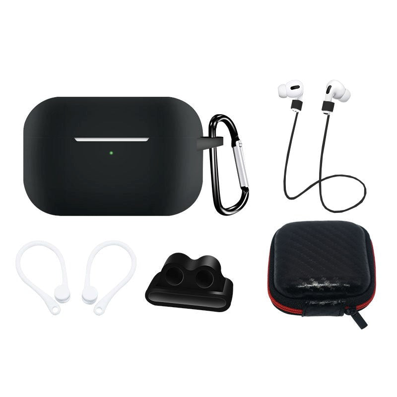 Hurtel AirPods Pro (1 & 2. gen.) Silikone Case Sæt m. Etui, Neck Strap & Ear Hook - Sort