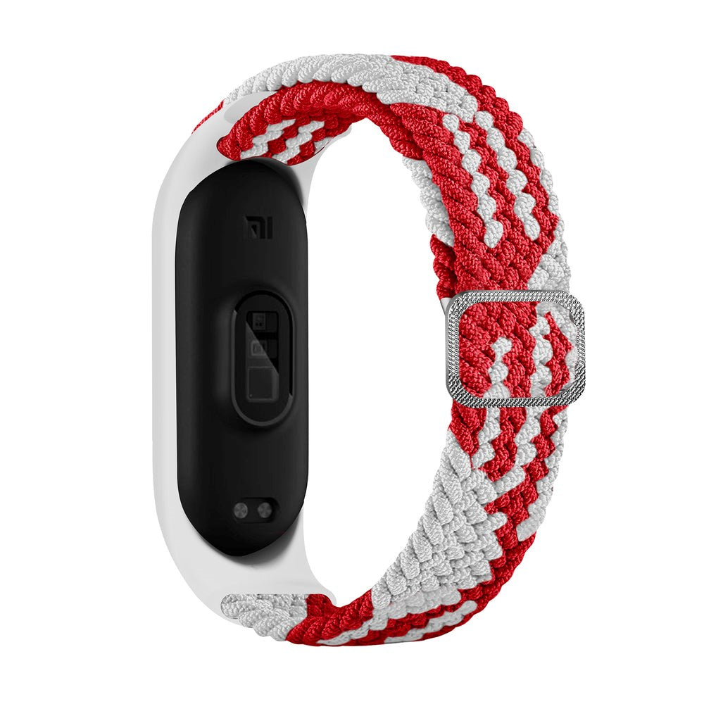 Xiaomi Mi Smart Band 5 / 6 Hurtel Flettet Stof Rem - Hvid / Rød