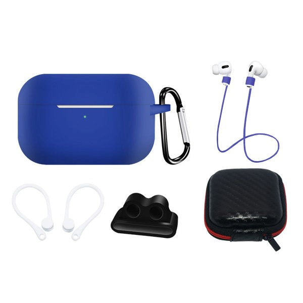 Hurtel AirPods Pro (1 & 2. gen.) Silikone Case Sæt m. Etui, Neck Strap & Ear Hook - Blå