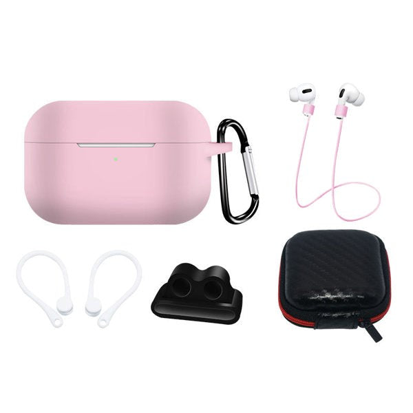 Hurtel AirPods Pro (1 & 2. gen.) Silikone Case Sæt m. Etui, Neck Strap & Ear Hook - Lyserød