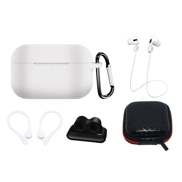 Hurtel AirPods Pro (1 & 2. gen.) Silikone Case Sæt m. Etui, Neck Strap & Ear Hook - Hvid