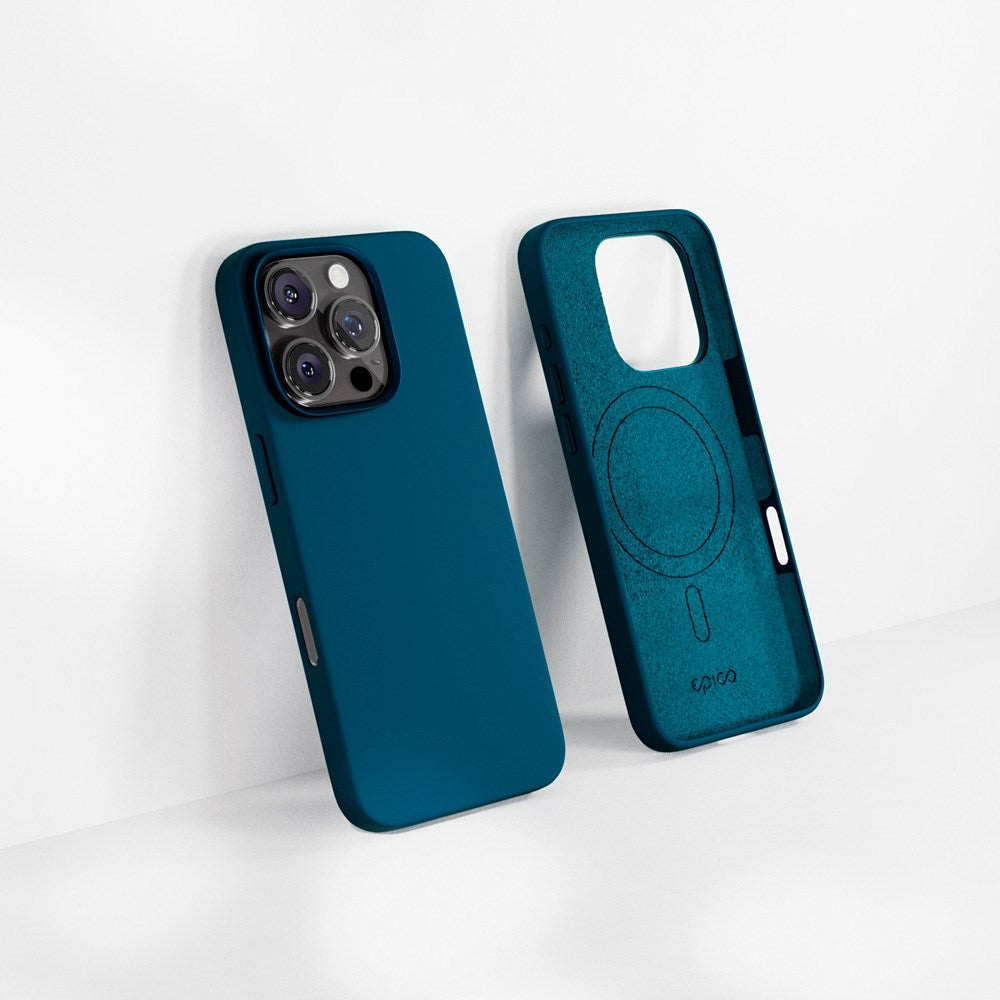 iPhone 16 Pro Epico Mag+ Silikone Bagside Cover - MagSafe Kompatibel - Petrol Blue