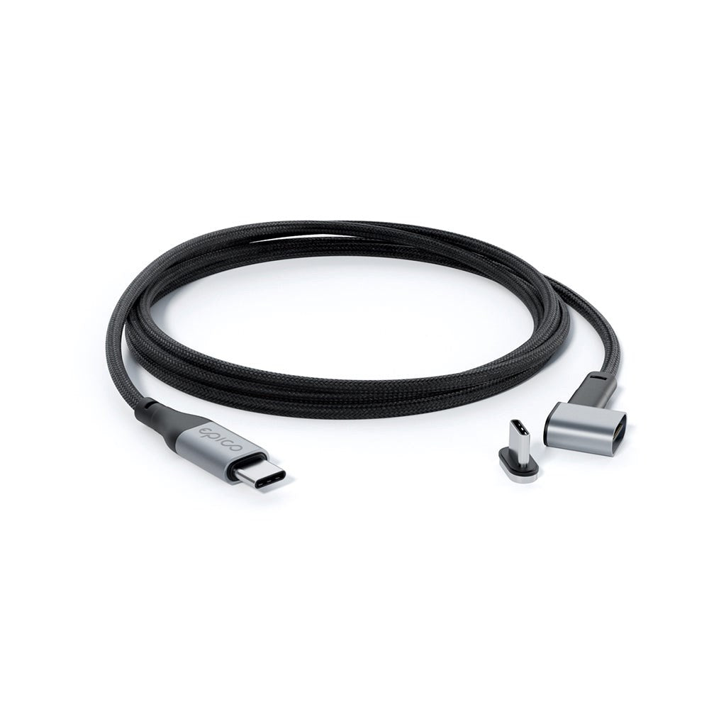 Epico Magnetisk Vinklet USB-C til USB-C Kabel 100W - 2m - Sort