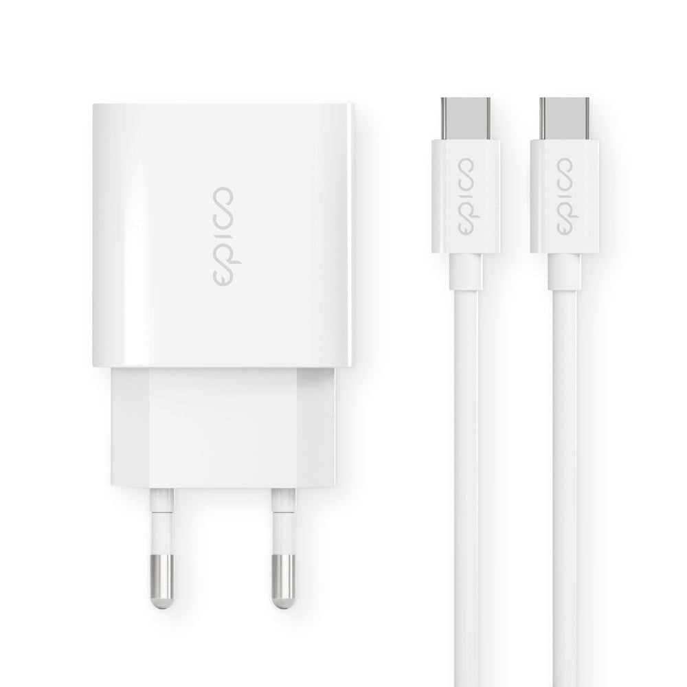 Epico Vægoplader PD 20W m. USB-C til USB-C Kabel - Hvid