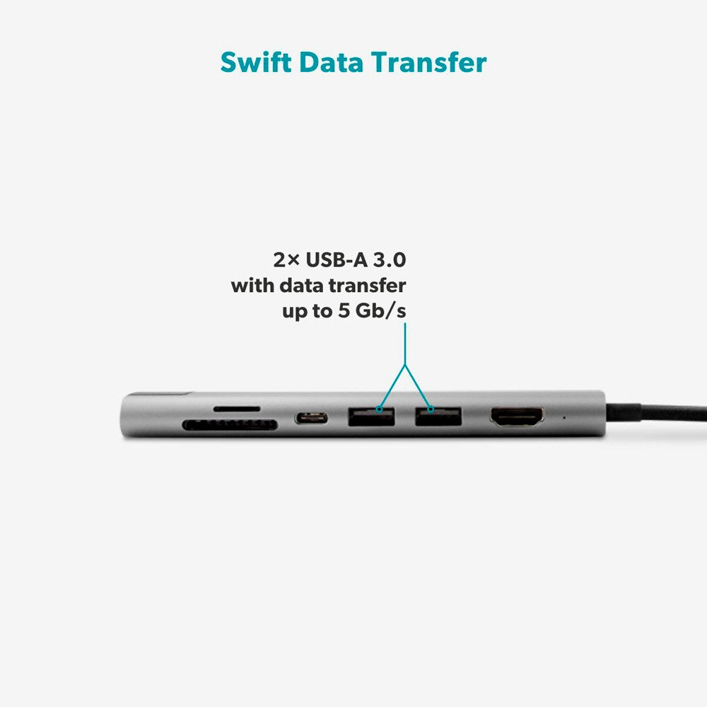 Epico Multimedia 7-i-1 Hub - Space Grey