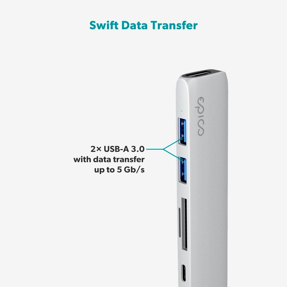 Epico 6-i-en Aluminium 8K USB-C Adapater - Silver