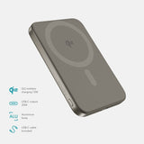 Epico 15W UltraPack EM51 5000 mAh Slim Alu Mag+ Power Bank - m. USB-C - Qi2 / MagSafe Kompatibel - Titanium