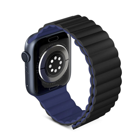 Apple Watch (42/44/SE/45/46/49mm) Epico Magnetisk Silikone Urrem - Sort / Blå